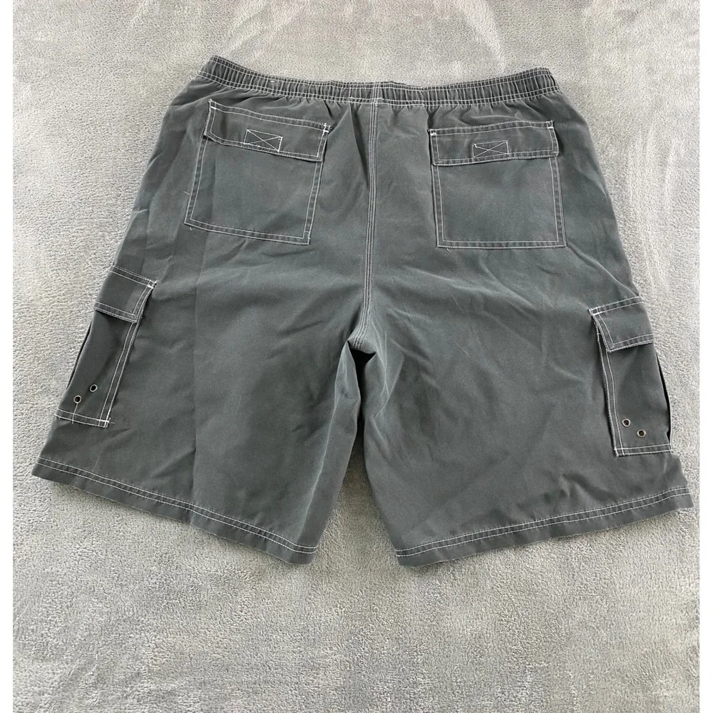 Magellan Sportswear Mens Cargo Board Shorts Gray Swim Trunks Elastic Waist 41W